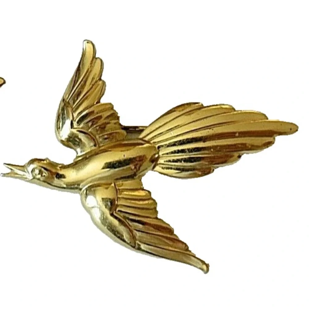 Forstner Sterling Silver Yellow Gold-Plated Bird in Flight Brooch‎ Pin Signed